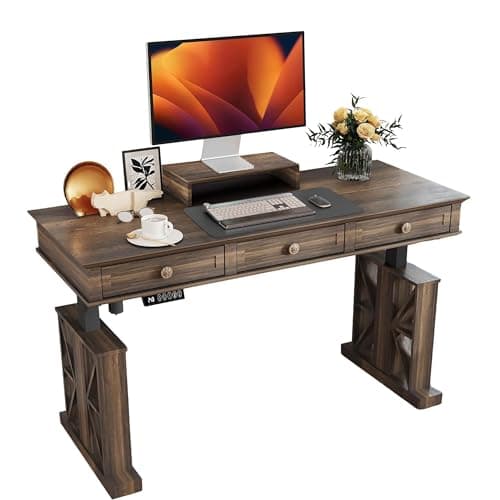 Yechen Electric Standing Desk with Drawers, 51×20 Inch Adjustable Height, Stand Up Desk with Monitor Shelf, Sit Stand Home Office Desk