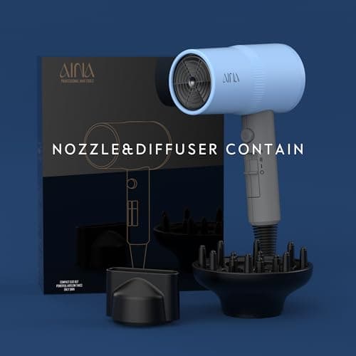 AINA Hair Dryer with Diffuser, Blow Dryer for Women | Advanced Ionic Technology, Ceramic Coating | Cold Shot Features Turbo Heat for Fast Drying and Shine 110V/ALCI (Misty Blue) 5