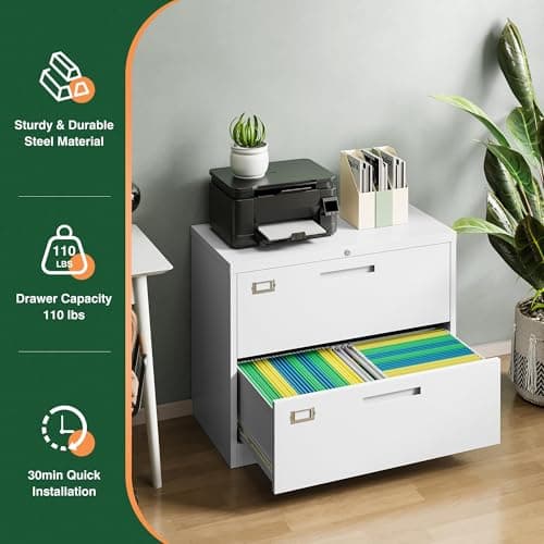 Letaya 2 Drawer Metal Filing Organization Office Cabinets with Lock,Lateral File Cabinets for Home Office Hanging Files Letter/Legal/F4/A4 Size (2 Drawer-White) 6