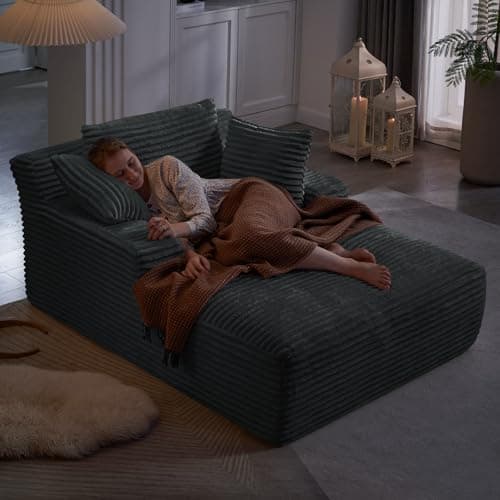 Oversized Chaise Lounge Chair Indoor,50"W Upholstered Corduroy Couch with 3 Pillows,Comfy Fluffy Cloud Couch,Modern Deep Seat Sofa,Single Sleeper Sofa Chair for Livingroom,Bedroom,No Assembly(Grey) 7