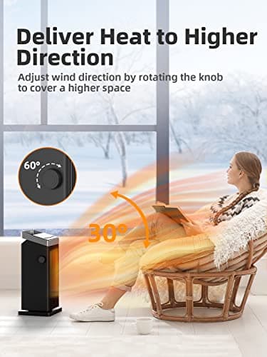 BREEZOME Space Heater, 1500W Fast Heating Heaters for Indoor Use, Portable Ceramic Electric Heaters for Home with Thermostat, 90° Oscillating, Remote 6