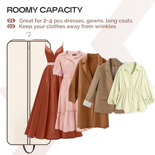 MISSLO 60" Foldable Garment Bags for Travel for Women Dress Bags for Gowns Long Hanging Bag for Closet Storage Dress Protector Bag for Gowns, Suits, Coats, Beige 6