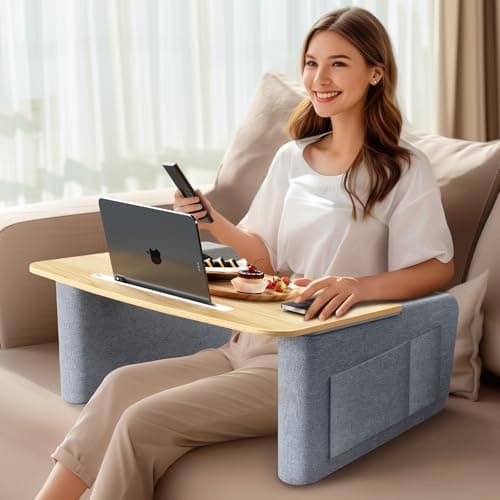 TV Trays for Eating on Couch with Tablet and Phone Slot, Couch Desk with Arm Rest, Lap Desk for Adults, Lap Laptop Table for Bed, Working, Reading and Writing