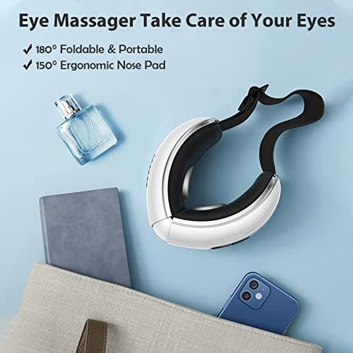 fmlave Eye Massager with Heat and Cooling for Migraines, Dry Eyes, Dark Circles, Rechargeable Bluetooth Music Cold Heated Eye Massager Improve Sleeping - Gifts for Women and Men (White) 6