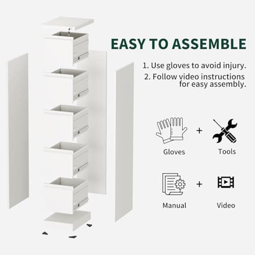 Yukimo 4 Drawer File Cabinet with Lock, Vertical Filing Cabinets for Home Office, Locking File Cabinet Hanging Files for A4/ Legal/Letter, Require Assembly, White 8