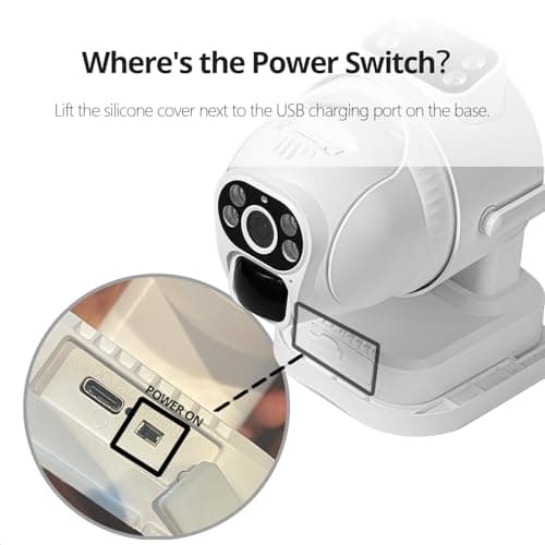 QBSHLHT Solar Camera Outdoor Wireless, Wireless Solar Camera with WiFi, 2K Night Vision Auto Tracking Security Cameras, 24/7, 2.4G WiFi Only Power on Button Beside Plug 5