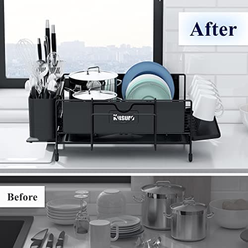 Kitsure Dish Drying Rack Large - Stainless Steel Dish Rack for Kitchen Counter, Dish Drainer with Drainboard Connected to The Sink, Dish Holder for Cups, Cutlery & Cutting Board, Black 7