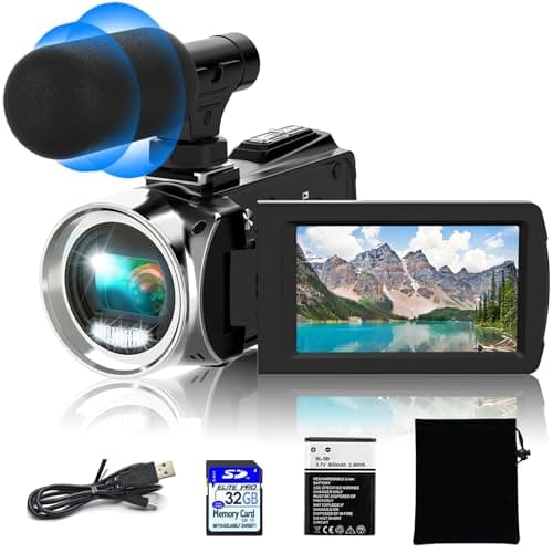 Rawiemy Video Camera Camcorder Full HD 4K 48MP Video Recorder Camera Vlogging Camera for YouTube Kids Camcorder with 3.0"" IPS Screen and 32G SD Card, Large, Black, 8162-Plus