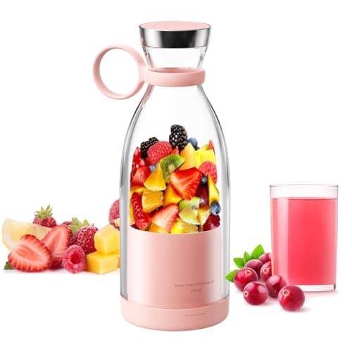 Asa Vea Portable Blender, Mini Blender for Smoothies and Shakes with 4 Blades, 11 Oz Personal Size Blender with Travel Lid and USB Rechargeable for Kitchen, Office, Gym (Pink)