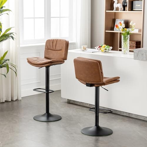 FIRAVOE Swivel Bar Stools Set of 2, Double-Layer Upholstered Counter Height Bar Stools with Back, Adjustable Bar Stool 24"-32", Faux Leather Barstools for Kitchen Island (Brown, 2PCS (24"-32")) 9