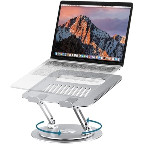 Lifelong Adjustable Laptop Stand with 360° Rotating Base, Ergonomic Computer Stand for Desk, Foldable & Portable Laptop Riser Holder Fits All MacBook, Laptops 10-16 Inches, Silver