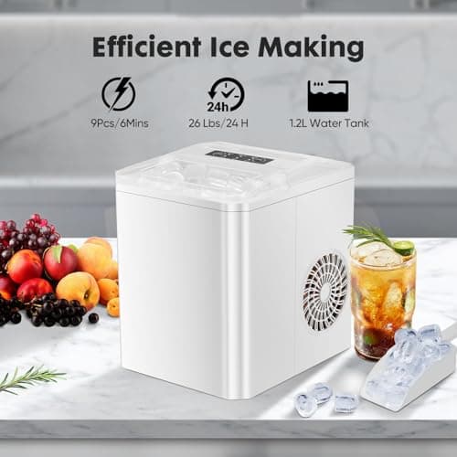 Sweetcrispy Countertop Ice Maker, Portable Ice Machine Self-Cleaning, 9 Cubes in 6 Mins, 26 lbs/24Hrs, 2 Sizes of Bullet Ice for Home Party Office 5