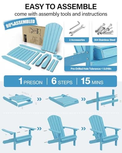 YEFU Adirondack Chair Weather Resistant: Outdoor Chair HIPS Plastic Adirondack Chairs - Patio Chairs with Cup Holder & Wood Texture - Lawn Fire Pit Deck Porch Garden Chairs for Adults (Blue) 7