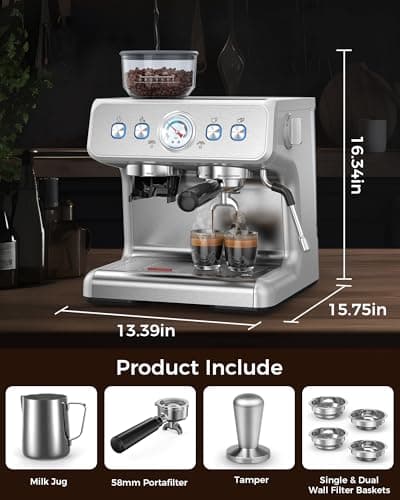 COWSAR Espresso Machine 15 Bar, Semi-Automatic Espresso Maker with Bean Grinder and Milk Frother Steam Wand, 75 oz Removable Water Tank for Cappuccino, Latte, Stainless Steel, normal, CM8050 6
