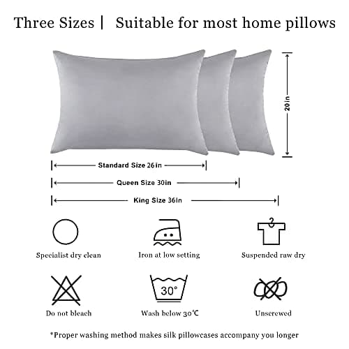 Sutuo Home Silk Pillowcase 2 Pack 100% Mulberry Silk Pillow Cases for Hair and Skin 6A Both Sides 19 Momme Natural Silk Pillow Cover Super Soft and Smooth Standard 20"x26" Light Grey 6