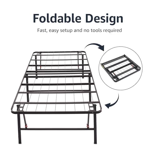 Amazon Basics Foldable Metal Platform Bed Frame with Tool Free Setup, 18 Inches High, Sturdy Steel Frame, No Box Spring Needed, Twin, Black 6