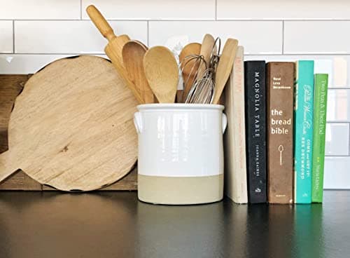 Chloe and Cotton Oversized Farmhouse Kitchen Utensil Holder | White Ceramic Crock for Cooking Utensils Storage 8