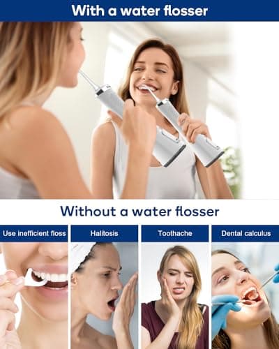 MySmile LP211 Cordless Advanced Water Flossers for Teeth, 5 Cleaning Modes Rechargeable Power Dental Flosser 8 Replacement Jet Tips IPX 7 Waterproof Dental Irrigator with Portable Travel Storage Pouch 5