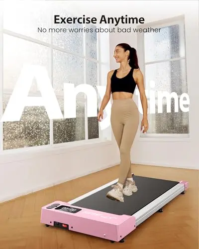 Under Desk Walking Treadmill for Home Fitness, 265 Lbs Capacity 2 in 1 Pad for Walking Jogging, Lightweight With Remote Control (Pink) 7