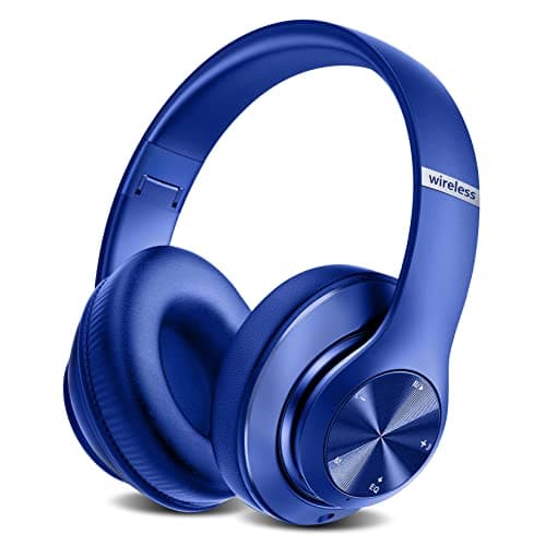 Tuitager 9S Wireless Over-Ear Bluetooth Headphones, 60 Hours Playtime, Hi-Fi Stereo, 6 EQ Modes, Built-in Microphone, Foldable Design, Blue