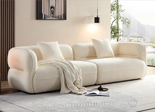 HAMORESPACE 110''Modern Curved Sectional Sofa, Bread Shape Design, Upholstery Boucle Sofa with Pillows, Luxury Couch for Living Room (Beige)