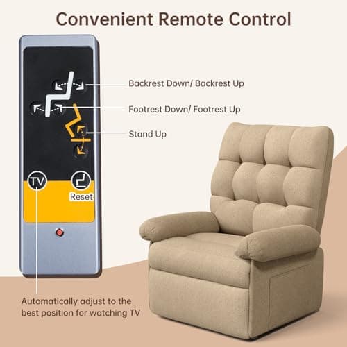 Welzona Power Lift Recliner Chair for Elderly, Triple Motor Lift Chair with Infinite Position, Electric Stand Assist for Seniors, Single Sofa with Side Pockets for Living Room, Beige-Brown 7