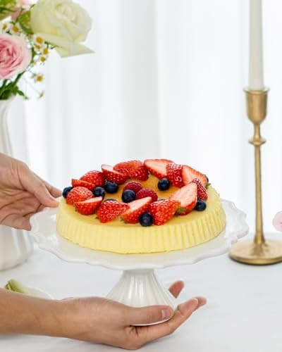 Omifun 10 Inch Cake Stand, Relief Round Dessert Cake Stand, Ceramic Cupcake Stand for Birthday, Wedding, Baby Shower, Tea Party and Other Celebrations(White) 6