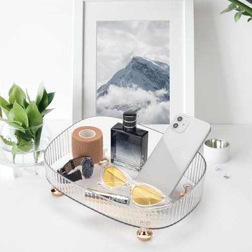 Makeup Perfume Organizer, Bathroom Vanity Tray, Decorative Dresser Tray, Countertop Organizer Tray for Cosmetics, Clear 5