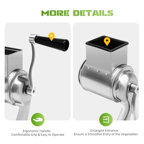 5-In-1 Stainless Steel Rotary Vegetable Cheese Grater Potato Slicer, Countertop Cheese Grater Manual Kitchen Shredder Round Food Chopper with Blades for Cafeterias Restaurants Hotels 7