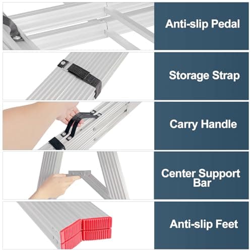 6 Step Folding Ladder with Anti-Slip Pedal, 16 LBS, Compact & Lightweight, 330 LBS Capacity, Collapsible Aluminum Ladder with A Frame Design for Indoor & Outdoor Work 5