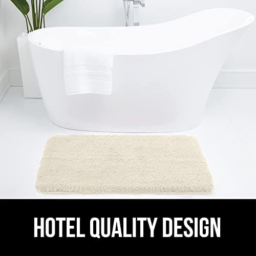 Gorilla Grip Premium Luxury Bath Rug, Absorbent, Soft, Thick Shag, Bathroom Mat Rugs, Machine Wash, Microfiber Dries Quickly, Mats for Bath Room, Shower, Bathtub and Spa Floors, 24x17, Cream Cream 8