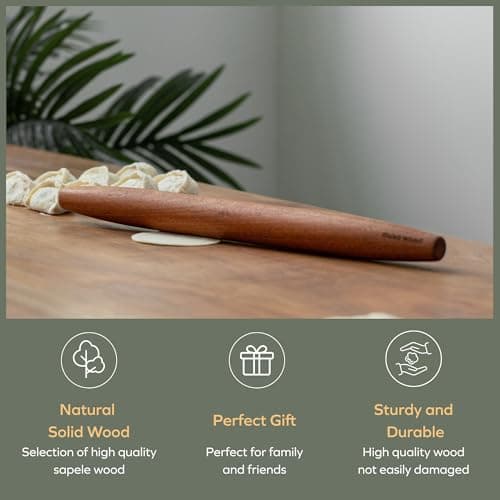 Muso Wood Sapele Wooden French Rolling Pin for Baking, Tapered Roller for Fondant, Pie Crust, Cookie, Pastry (French 15-3/4inch) 8
