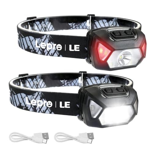 Lepro LE Headlamp Rechargeable, LED Head Lamp with 6 Modes for Camping & Hiking Gear Essentials, IPX4 Waterproof High Lumen Bright Headlight Flashlights with Adjustable Headband, USB Cable Include
