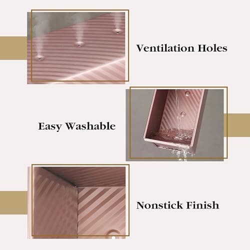 FIDZ PAN Pullman Loaf Pan with Lid, 1 lb Dough Capacity Non-Stick Bread Pan for Baking Bread, Carbon Steel Corrugated Bread Toast Box Mold with Cover for Baking Bread, Gold 5