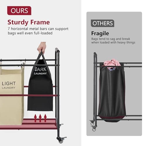 Tajsoon 4 Bag Laundry Sorter Cart, 4 Section Laundry Hamper Sorter with Heavy Duty Lockable Rolling Wheels, Laundry Separator Hamper with Removable Bags for Dirty Clothes Storage, 4 Colors 3