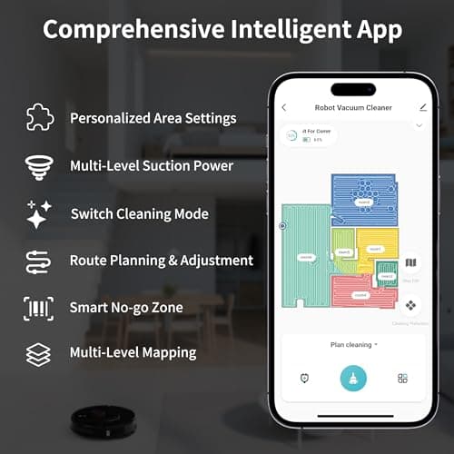 Robot Vacuum and Mop Combo with Self-Emptying, Customizable Map Cleaning with LiDAR Navigation, 6000Pa Suction, Smart No-Go Zones, 70Days Hands-free Robotic Vacuum Cleaner for Floor, Carpet, Pet Hair 5