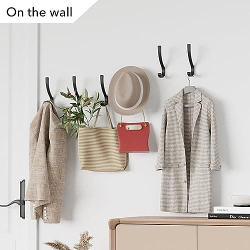 saffruff Coat Hooks Wall Mount, Hooks for Hanging Heavy Duty, Screw in Wall Hanger for Backpack, Clothes, Towels, Jacket, Black 4 Pack 6