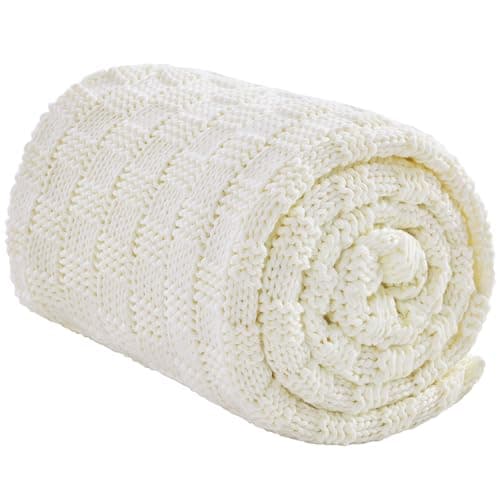 Wellfeel Knitted Weighted Blanket for Adult, No Beads Heavy Blanket 48” x 72'' 12lbs, Breathable Chunky Knit Blanket, Cooling Weighted Blanket for Hot Sleepers, Christmas Home Decor (Ivory White)