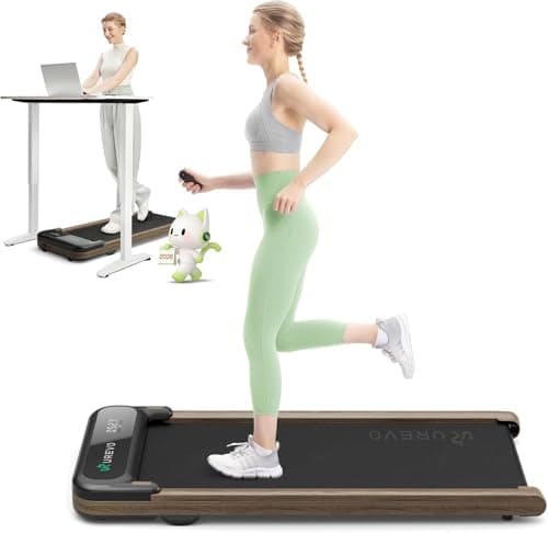 UREVO E4W Smart Walking Pad, Under Desk Treadmill with Wood Grain Design, 8-Point Shock Absorption, Quiet Operation, Workout APP with Track Insights and MIIT Mode, Plug and Play, Remote Control