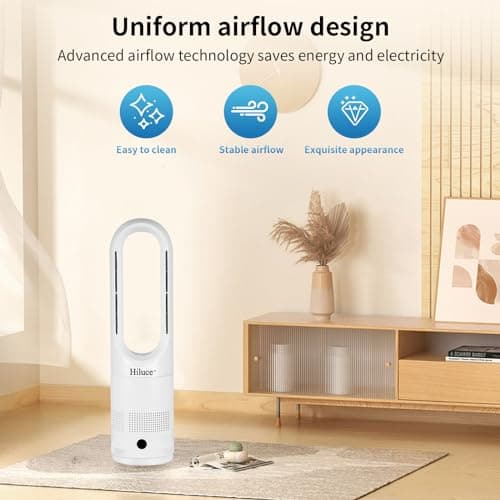 Hiluce All Season Bladeless Fan, 1400W Space Heater & 40W Tower Fan Combo with Remote,25dB Quiet Heater Fan Combo,90° Oscillation,8 Speeds, 9H Timer,Fast Safety Heat for Bedroom, Kitchen, Office 22" 7