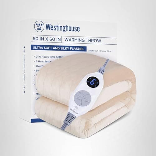 Westinghouse Electric Blanket Heated Throw, Super Cozy Soft Flannel 50"" x 60"" Heated Throw with 6 Fast Heating Levels & 2-10 Auto-Off, Machine Washable, ETL&FCC Certification, Home Office Use, Beige 9