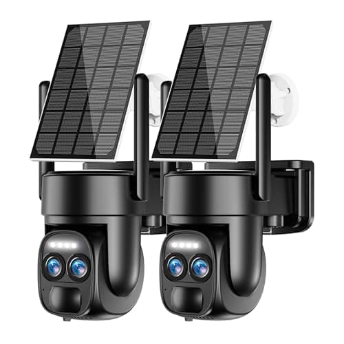 Uniter 4K Solar Security Camera Wireless Outdoor, 8MP 2.4GHz WiFi PTZ Camera Battery Powered, 360°View Home Security Systems with Color Night Vision,Spotlight Siren,PIR Sensor, 2 Pack, Black