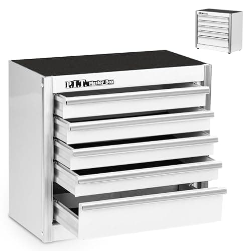 P.I.T. Mini White Tool Box, Portable 5-Drawer Micro Roll Cab Steel Stackable Tool Box with Liner, White Small Tool Case for Tools Storage and Organizers, Home DIY