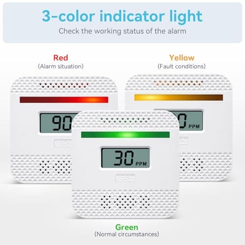 Carbon Monoxide Detector,Portable CO Alarm CO Gas Monitor Alarm with LCD Digital Display Sound Light Warning,Battery Powered High Accuracy CO Alarm Detectors for Travel Home Office Kitchen Car Hotel 6
