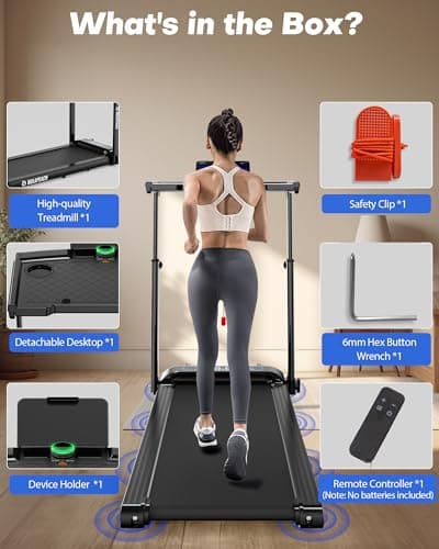 Walking Pad with Incline, 3 in 1 Under Desk Treadmill with Handle Bar Removable Desk Workstation & Device Holder, 3.5HP Foldable Treadmills with 300lbs Capacity for Home Office 9