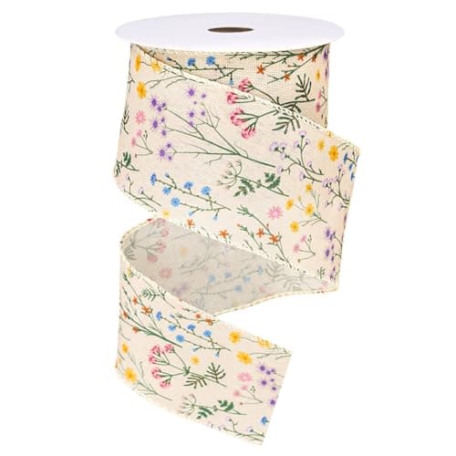 FYSUIMU Spring Wildflower Wired Edge Ribbons 2.5 Inch Vintage Flower Craft Ribbon Spring Floral Fabric Wrapping Ribbon for Bow Wreath Party Home Decor, 10 Yards