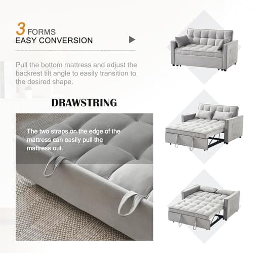 Hixkol Sleeper Sofa, 3 in 1 Sofa Bed Pull Out Couch Bed with Adjustable Backrest, Modern Sofa Bed for Living Room, Convertible Sofa Couch Bed for Bedroom. (Grey) 5