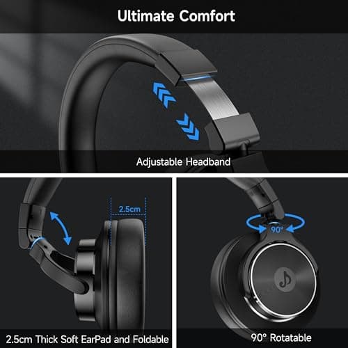 Rumoon Wired Headphones Over Ear, Studio Monitor & Mixing DJ Headphones with 50mm Neodymium Drivers and 1/4 to 3.5mm Jack for Guitar AMP Podcast Piano Keyboard (Black) 7