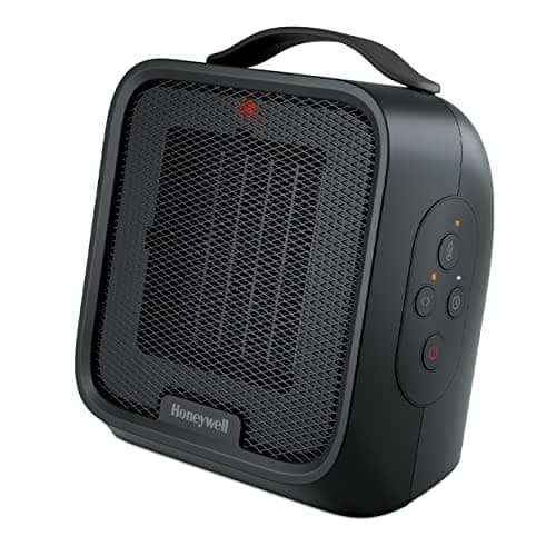 Honeywell UberHeat Plus Ceramic Space Heater for Small Rooms, Quiet, Compact Personal Heater with Variable Heat Settings and Auto-off Timer, Black, HCE220B
