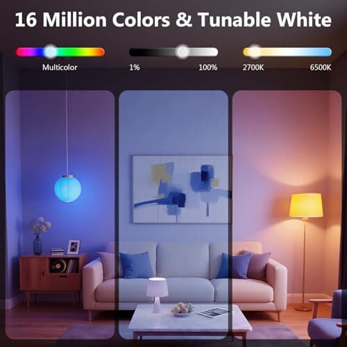 DAYBETTER Smart Light Bulbs, RGBCW Color Changing Smart Bulb Compatible with Alexa & Google Home,Preset Scene, Music Sync, A19 E26 2.4G WiFi Bluetooth Dimmable LED Bulbs, 60W Equivalent, 800LM, 6 Pack 5